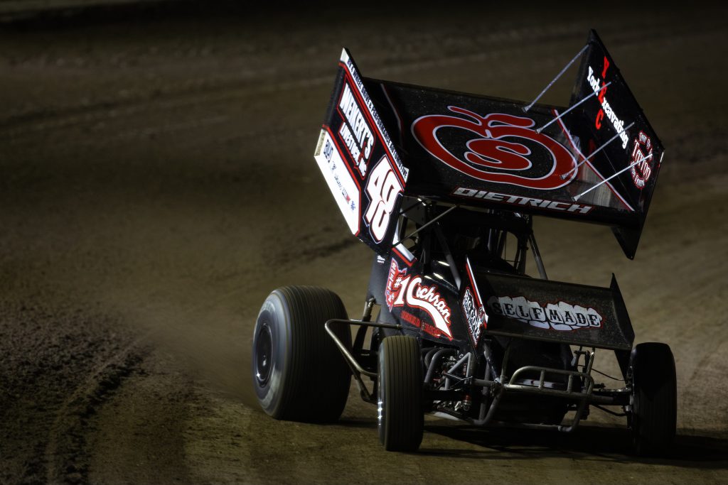 Danny Dietrich racing his 360 Sprint Car around Volusia Speedway Park.